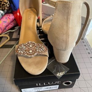 Suede ankle strap heel